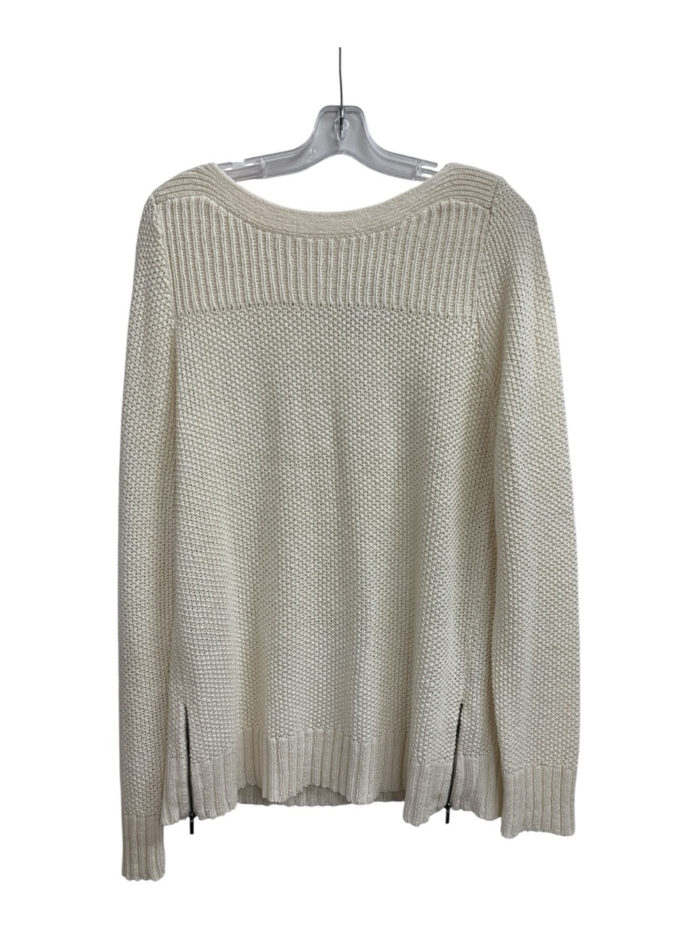 Cream Knit Long-Sleeve Sweater with Side Zips